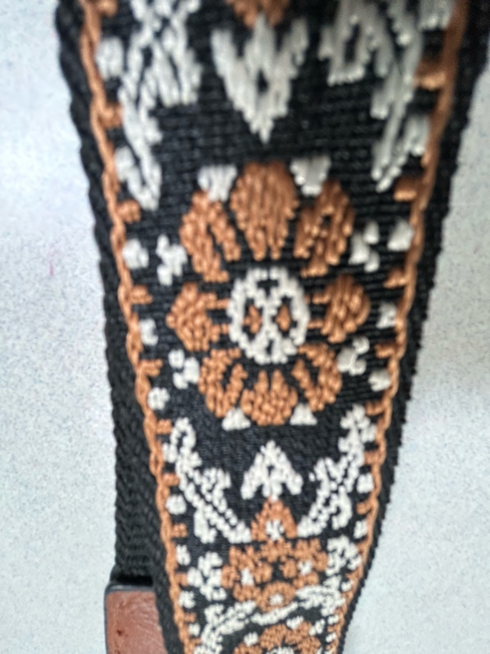 Embroidered Floral Guitar Strap in Black and Copper